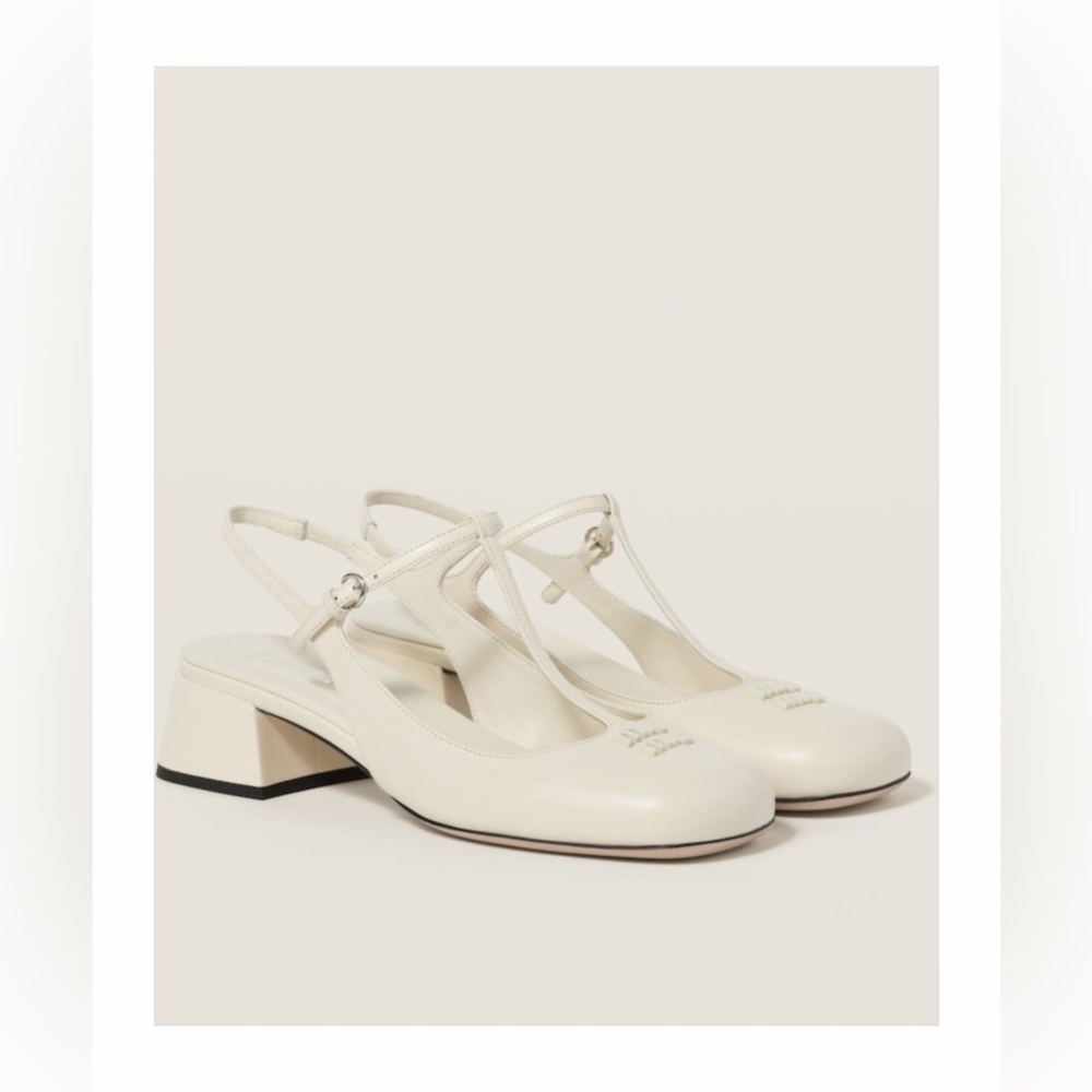 Miu Miu T-Strap Slingback Block Heels Size 38.5B NIB